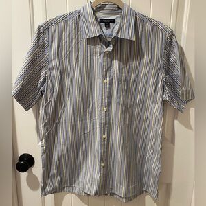 Banana Republic Short Sleeve Striped Button-Down Shirt - Blue & Yellow